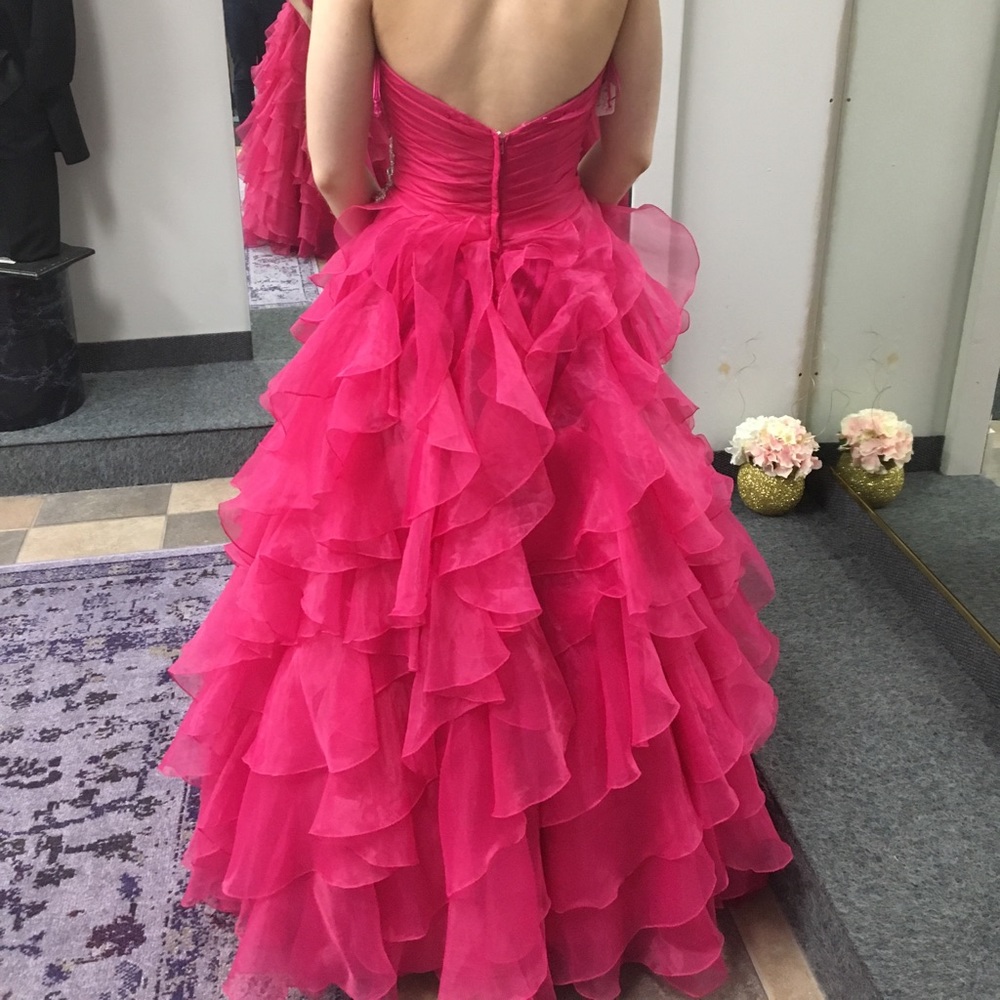 Night Moves: Fuchsia Ruffled Prom Dress - Picture 3 of 7